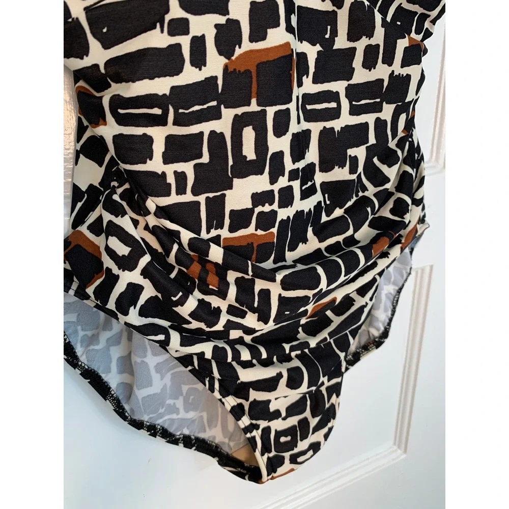 Lands End Slender Suit Grecian Adjustable Geometric One Piece Bathing Suit / 12P